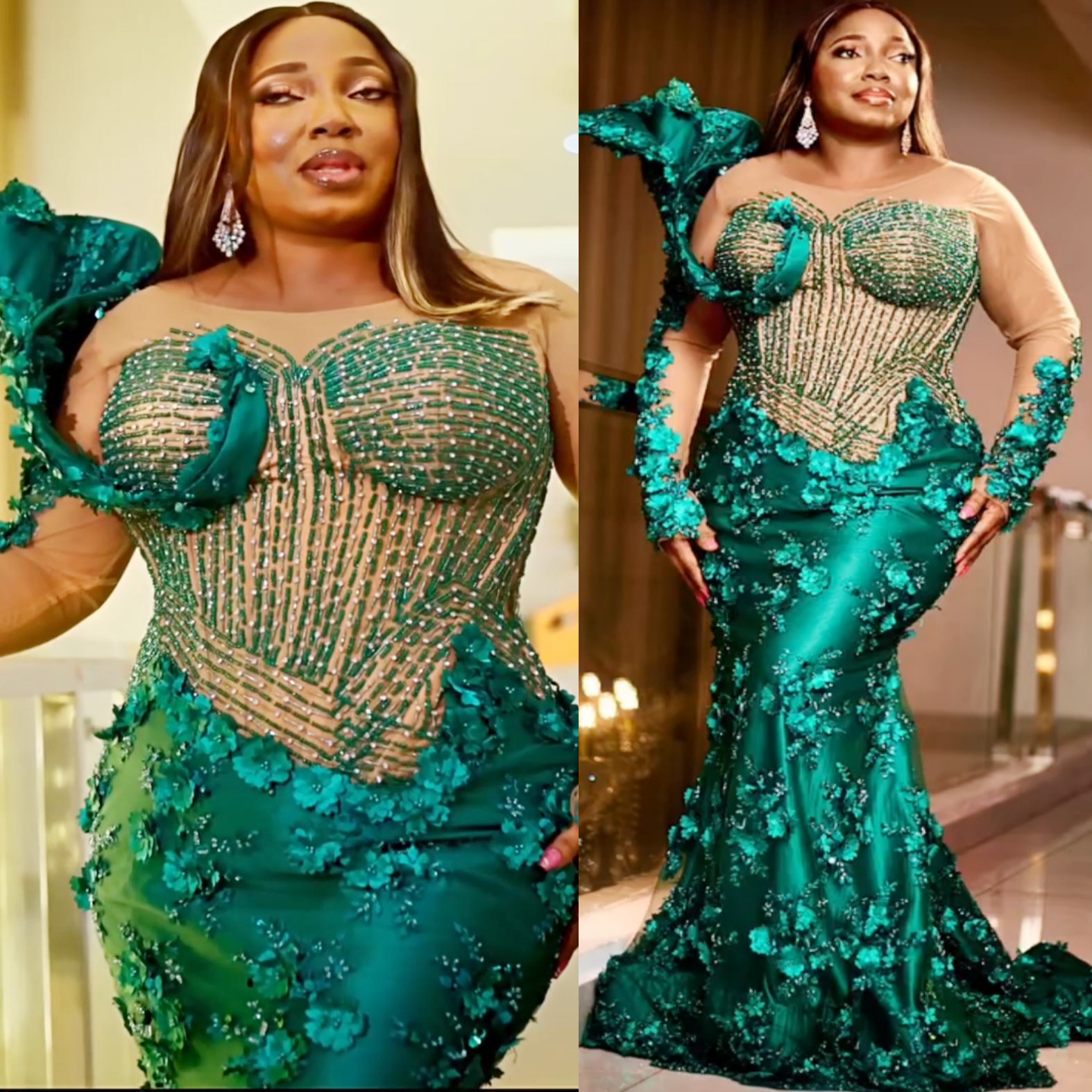 Dark Green Mermaid Prom Dresses 2025 3D Floral Lace Beaded Stylish Evening Formal Party Second Birthday Engagement Gowns Plus Size Dress For Special O