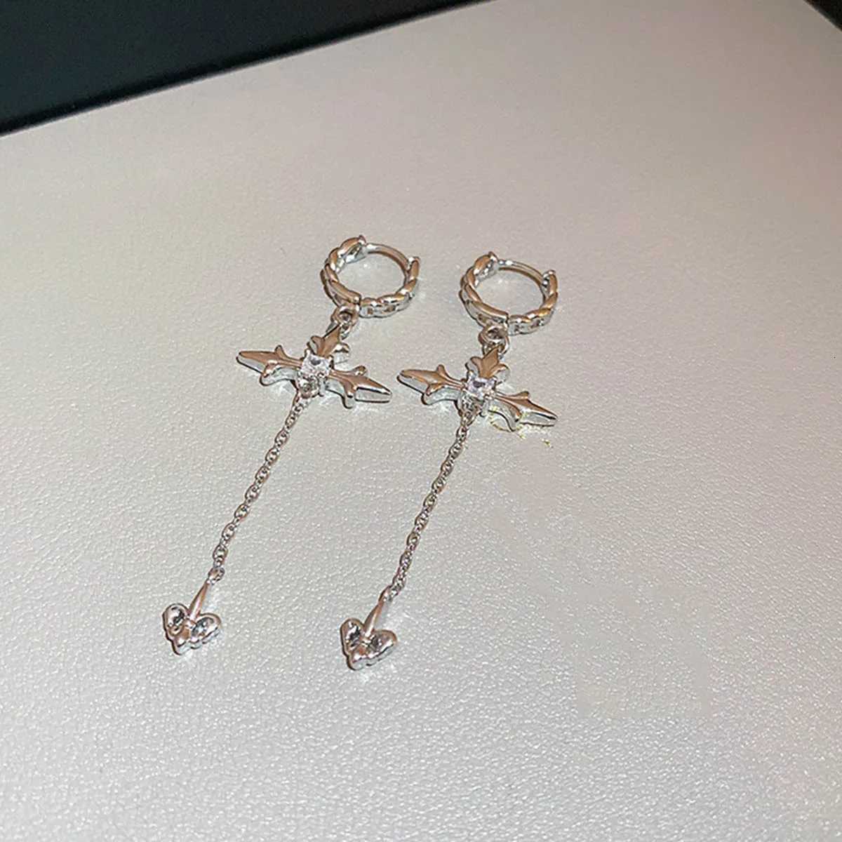 Personality Fashion Zircon Cross Tassel Hanging Earrings for Women Commuting Temperament Small Hoop Earring Party Jewelry GiftXJ250722