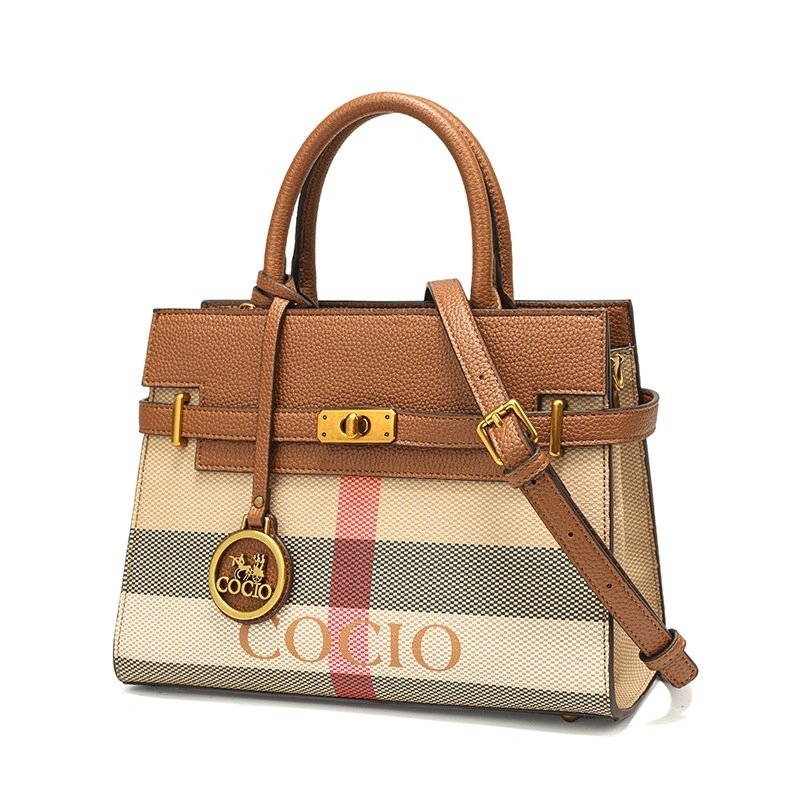 COCIO designer Fashionable versatile color blocking large capacity commuting light travel casual hand-held plaid tote bag