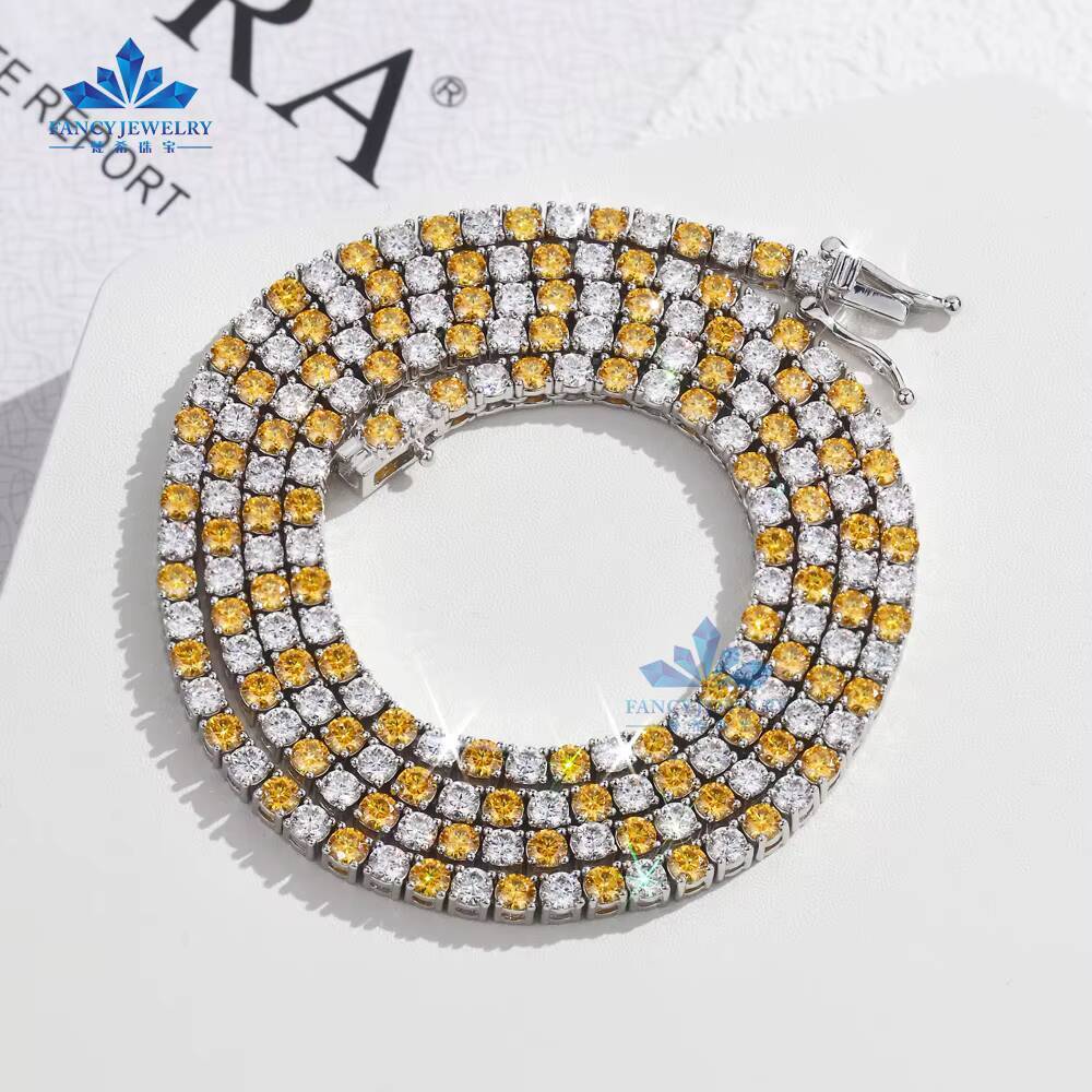 2025 Double Color Moissanite Hiphop Moissanite Chain Sparkling Bling Two Tone Iced Out 3mm/4mm/5mm/6.5mm Moissanite Tennis Chain