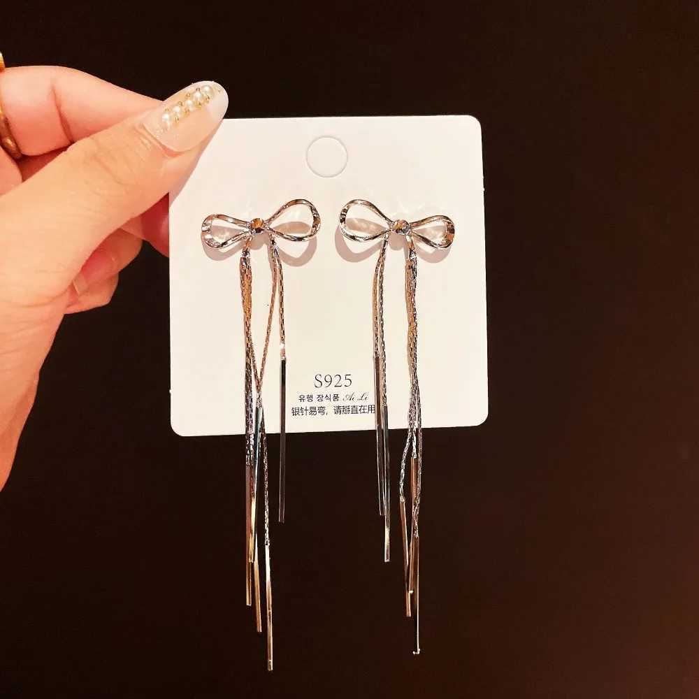 Temperament Stainless Steel Ribbon Long Tassel Bowknot Drop Earrings for Women Charm Party Jewelry Korean Fashion Gift XJ250722