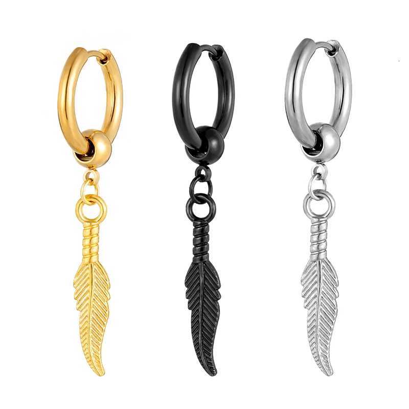 1 Piece Trend Feather Tassel Eardrop Women Men Stainless Steel Earrings Men Boy Punk Street Fashion Ear Jewelry Gift Hot XJ250722