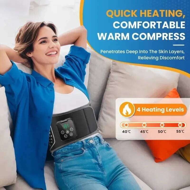 4-speed Heated Vibration Back Brace Massage Belt Pressure Lumbar Traction for Pain Relief Hot Compression Waist Support Massager
