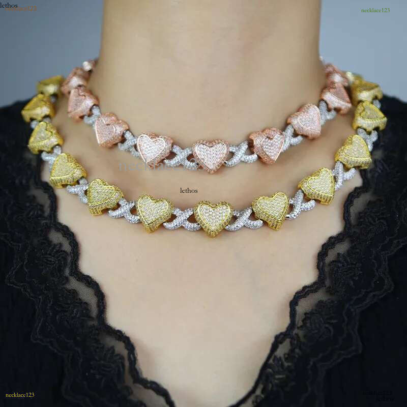 Luxury designer Hip Hop Heart Cuban Chain Ice Out VVS Moissanite Necklace Bracelet Gold Plated bracelet Men Women Jewelry Free shipping