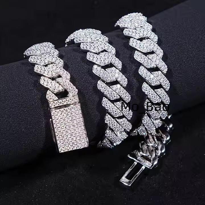 SICGEM INT Wholesale Price Hip-Hop 925 Silver and Moissanite Necklace Punk Necklace Cuban Chain Ultra Thick Chain