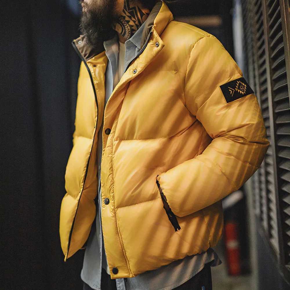 90% White Duck Down Jacket Yellow Stand Collar Warm Jacket Versatile Puffer Coat for Men Autumn and Winter Outerwear W250722