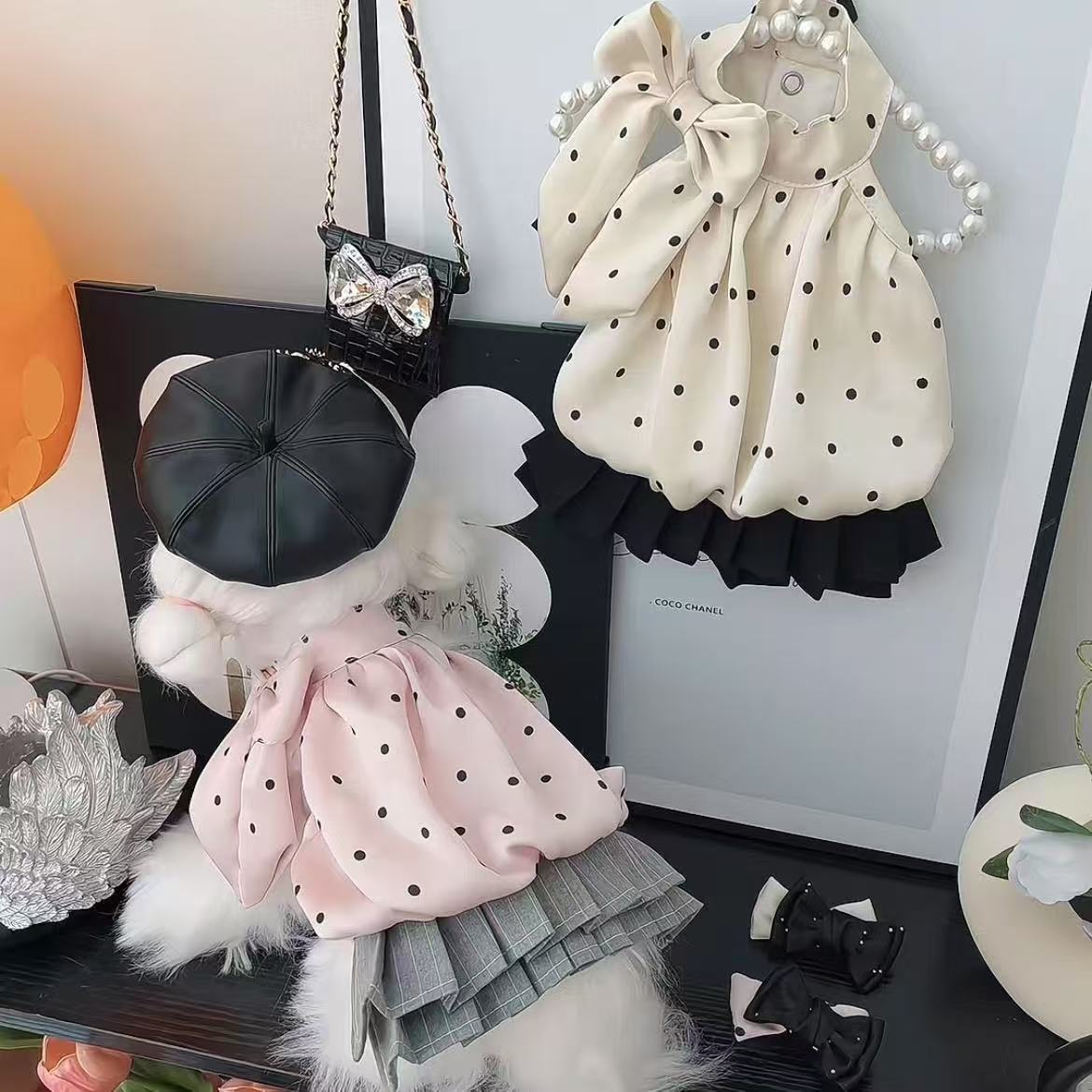 T788 Dog cat dress spring and summer thin pet clothes breathable lace polka dot skirt anti-hair loss cute ins style