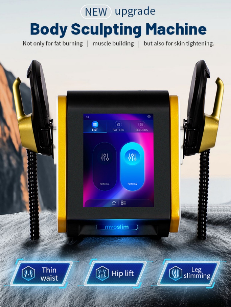 Professional EMS Body Sculpt Machine RF Electromagnetic Slimming Stimulator with 2 Handles for Fat Burning