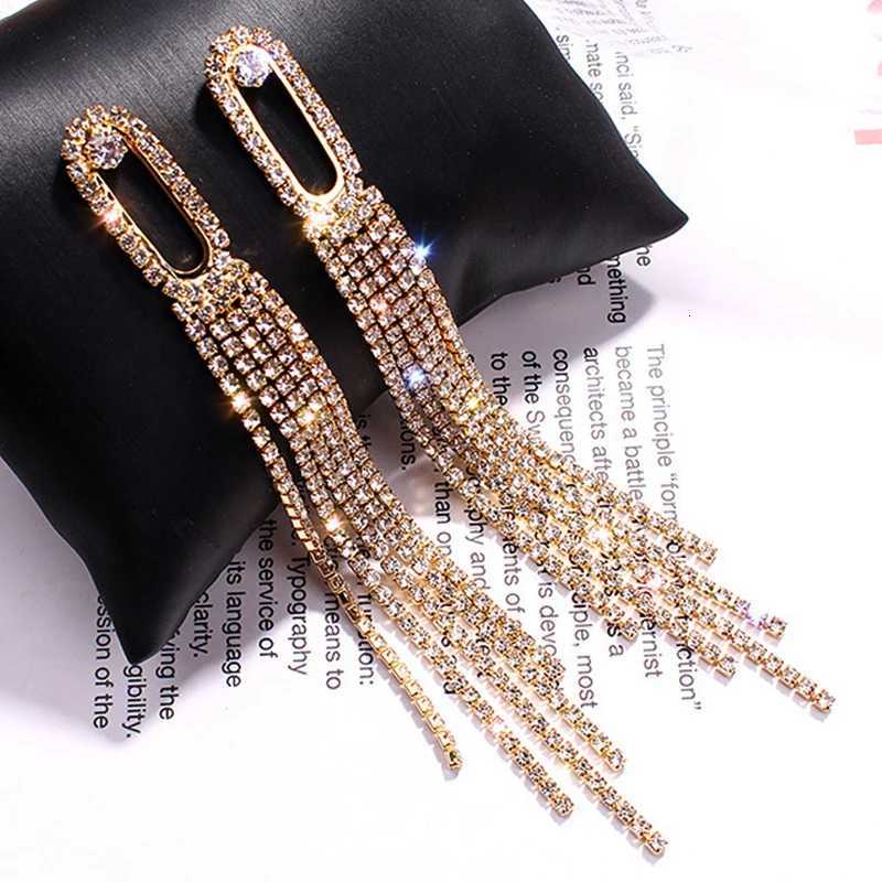 Fashion Shiny Long Tassel Drop Earrings for Women Full Rhinestone Crystal Dangle Earring Girl Wedding Party Personality Jewelry XJ250722