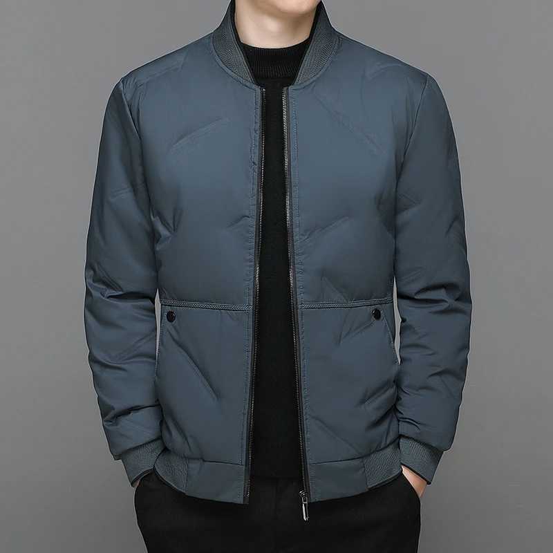 New Mens Fashionable Versatile Down Coat Korean Version Winter Casual Thick and Warm 80 White Duck Down Baseball Collar Jacket W250722
