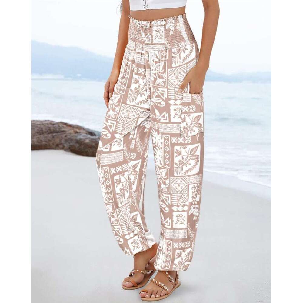 New Spring Summer Women's Loose High Waist Printed Casual Jogger Pants B5