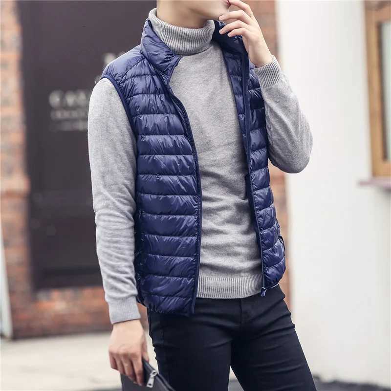 Autumn and Winter Mens Portable Duck Down Tank Top Ultra Light Loose Mens Stand Collar Windproof Padded Tank Top Vest W250722