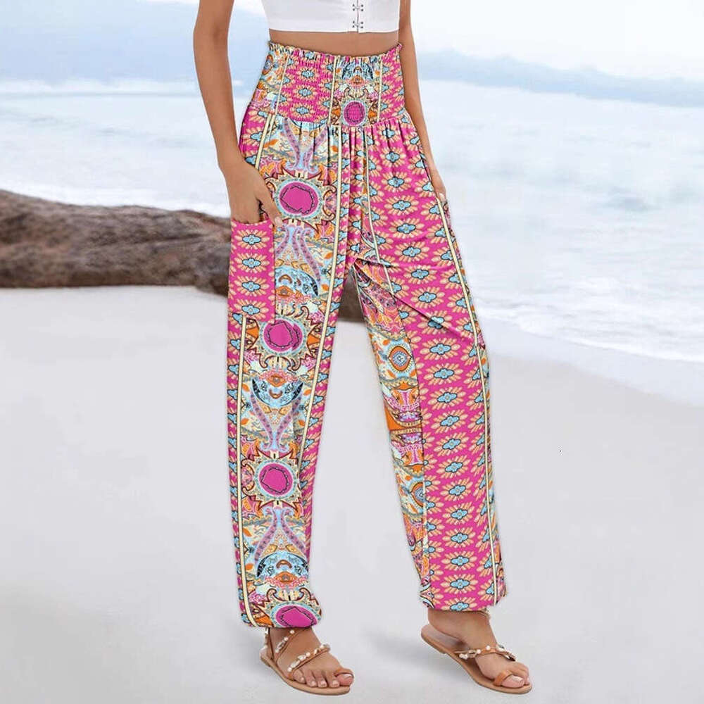 New Spring Summer Women's Loose High Waist Printed Casual Jogger Pants B5