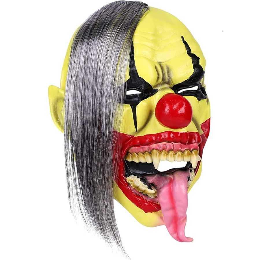 Halloween Mask - Green Horror Clown Mask with Hair Terrifying Halloween Costume Face Mask for Adults Party Disguise Y250722
