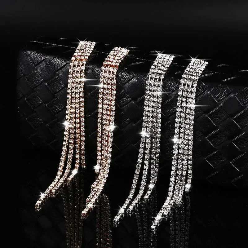 Vintage Long Gold Color Earrings Shiny Thread Tassel Drop Earrings For Women Luxury Hanging Korean Elegant Wedding Party Jewelry XJ250722