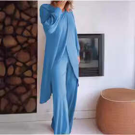 Women's Long Sleeve Wide Leg Pants Irregular Fashion Loose Casual Cross Large Size Two-Piece Set B5