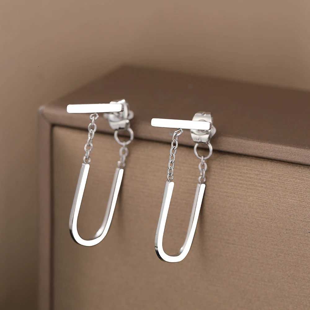 Stainless Steel Earrings Simple Geometric Stick Gothic Hip Hop Stereo U-shaped Tassel Pendant Earrings For Women Jewelry Gifts XJ250722