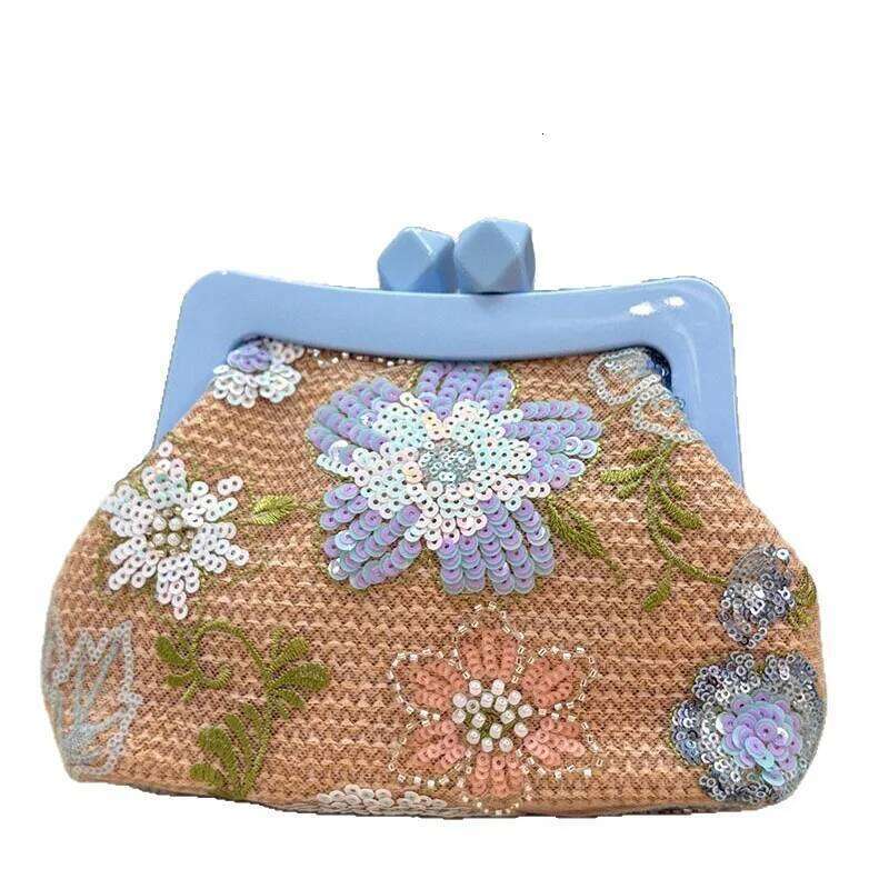 Women Embroiry Evening Sequins Vintage Flower Straw Beach Handbag Weaving Satchel Ladies Summer Daily Bag City Bag