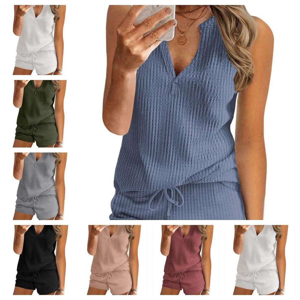 New Loose Home Vest Casual Sports V-Neck Summer T-Shirt Women's Set Trendy B5