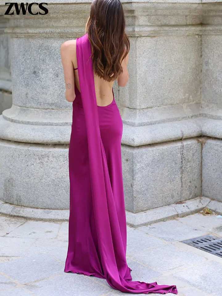 2025 Summer New Lady Evening Gowns Satin Ribbons Halter Party Dress Womens Sexy Backless Off Shoulder Sleeveless Robes XJ250722