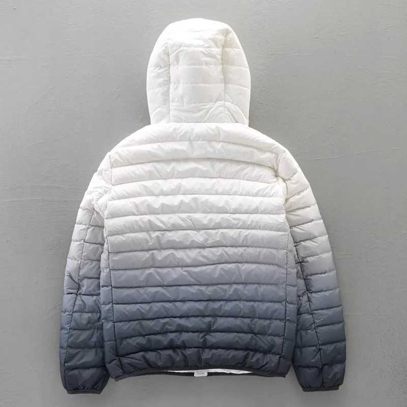 Top Grade Gradient Color Mens Hooded Puffer Jackets 2023 New Winter 90% White Duck Down Men Ultra Lightweight Warm Down Coats W250722