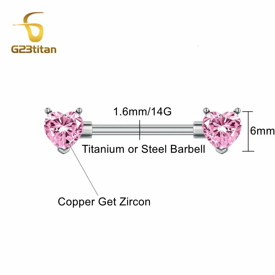 2pcs Pink Heart Zircon Nipple Ring Women Sexy Summer Accessories 12-20mm 14G Teat Piercing Bar Body Jewelry 250722