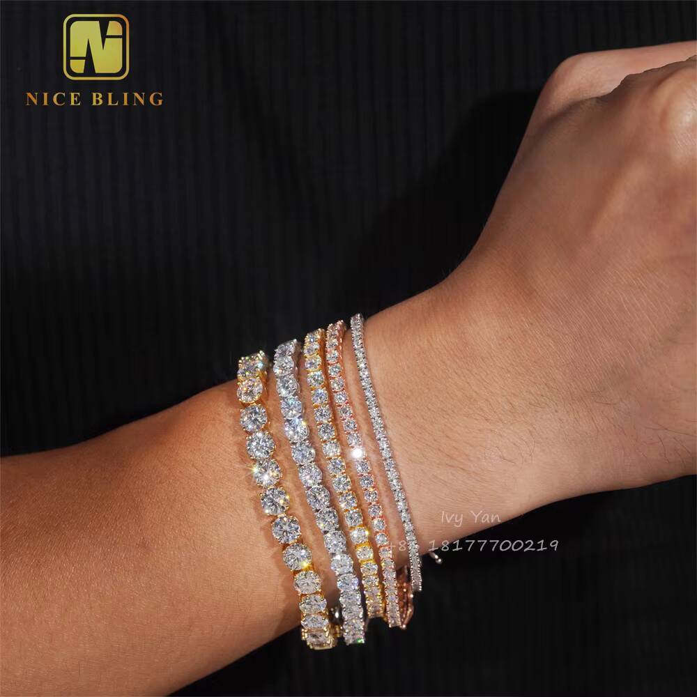 2.0mm-6.5mm Wholesale Price Stock 925 Sterling Silver Tennis Chain VVS Moissanite Hip Hop Jewelry Iced Out Diamond Tennis Chain
