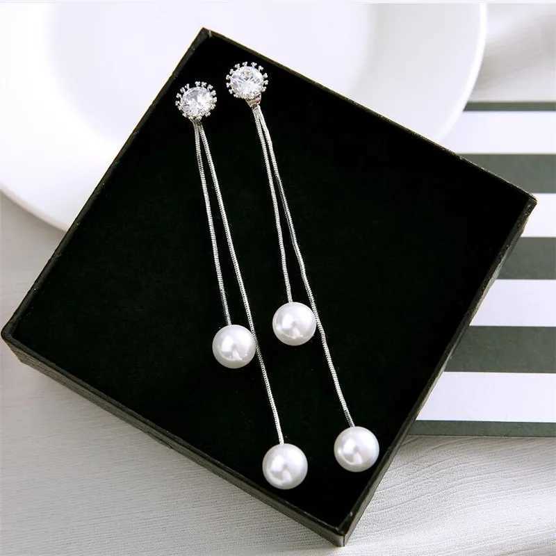 Elegant Fringe Earrings Women Long Earring CZ Pearl Charm Pendant Snake Chain Tassel Ear Bridal Wedding JewelryXJ250722