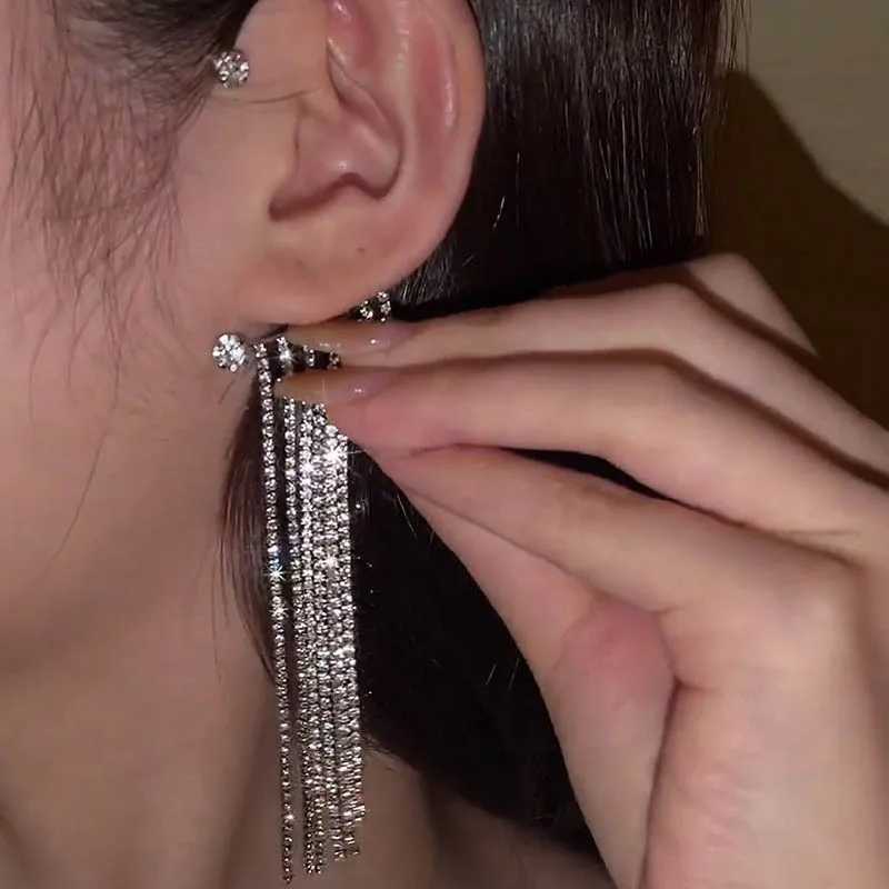 New Luxury Shining Zircon Rhinestone Long Tassel Ear Bone Clip Earring Ear Cuff Exquisite Earring Wedding Party Jewelry XJ250722