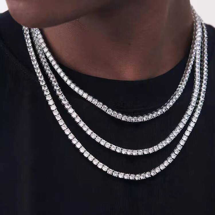 Trendy 925 Sterling Sliver Ice Tennis Chain -- Hip-Hop Style Moissanite Necklace for Men /Women Sparkle Luxury Gift