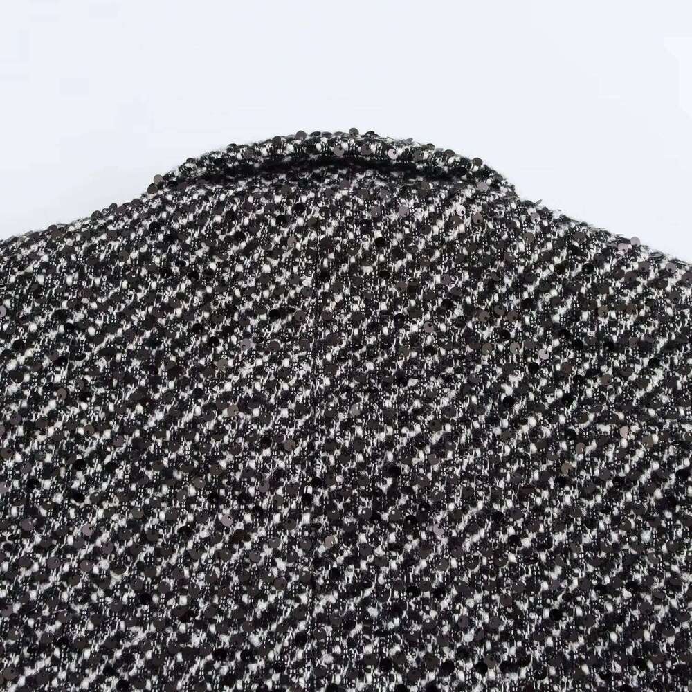 hoodie Autumn Sequined Gingham Women Button Jacket Streetwear Fashion Vintage Turn-down Collar Chic Straight Outwear jacket