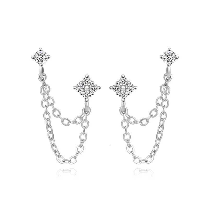 Huitan New Arrival Double Ear Studs Tassel Chains Hanging Earrings for Women Ear Piercing 3 Metal Colors Luxury CZ Hot Jewelry XJ250722