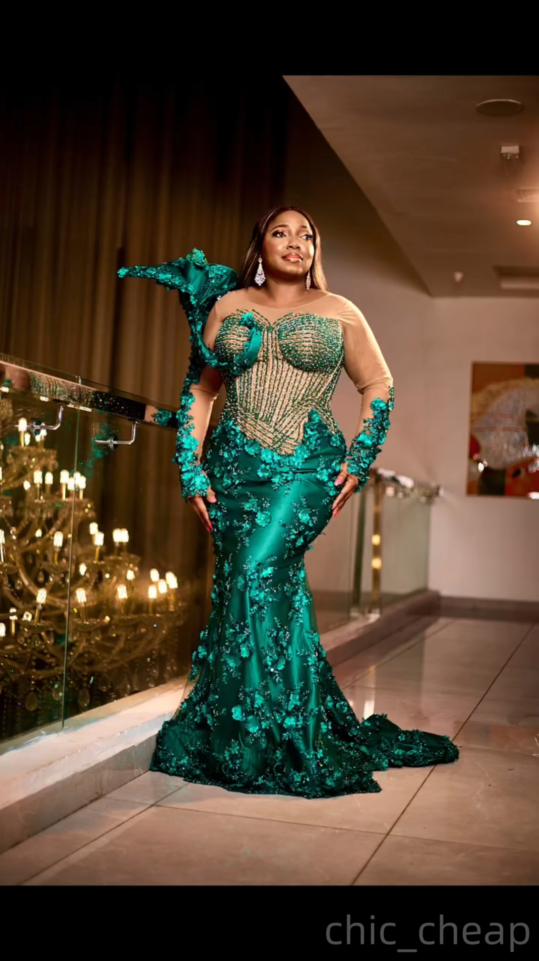 Dark Green Mermaid Prom Dresses 2025 3D Floral Lace Beaded Stylish Evening Formal Party Second Birthday Engagement Gowns Plus Size Dress For Special O