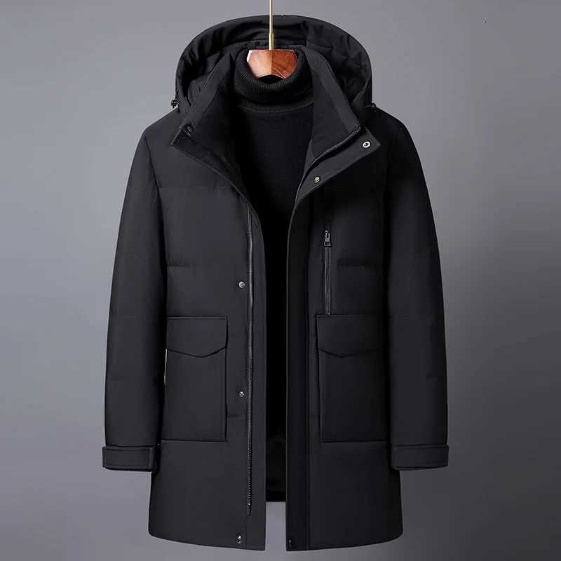2025 Winter Mens Business Casual Warm Hooded Duck Down Jackets Solid Color Puffer Coats Loose Windproof Thick Parkas W250722