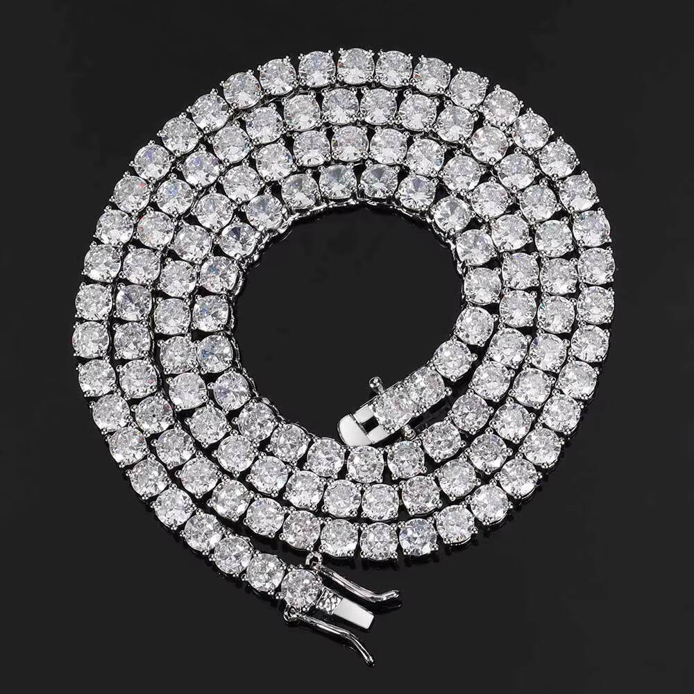 Hip Hop Personalized Moissan Diamond Tennis Chain Mens Moissanite Chain Silver Necklace 925 Sterling
