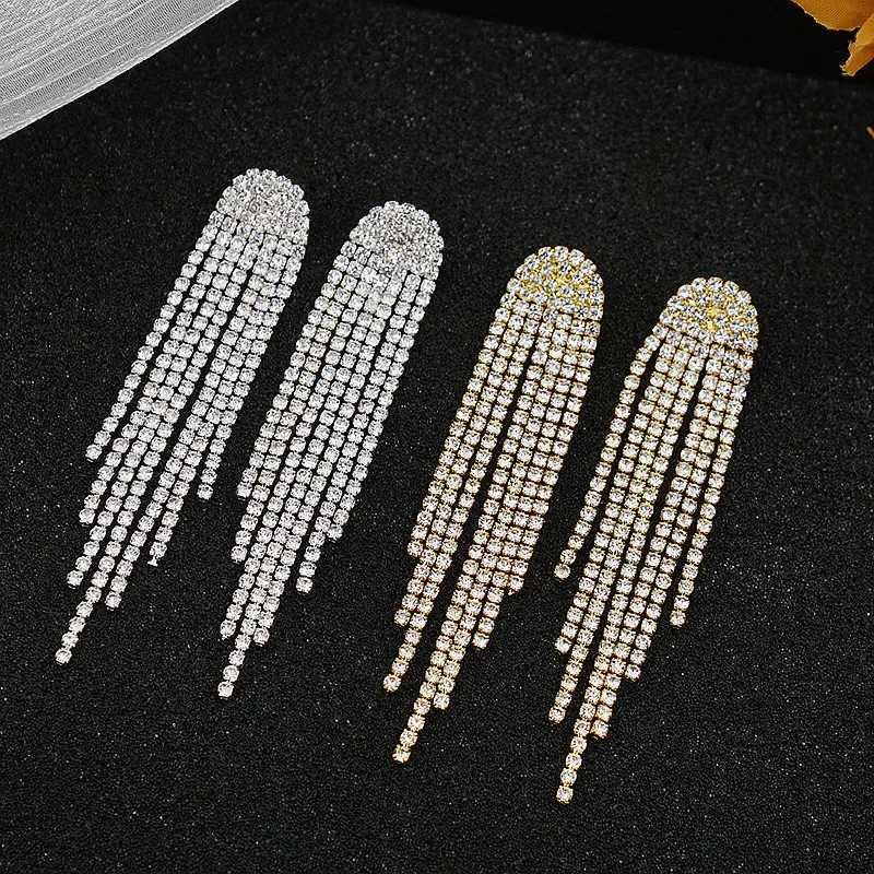 FYUAN Fashion Long Tassel Drop Earrings for Women Black Gold Silver Color Rhinestone Dangle Earring Wedding Party Jewelry XJ250722