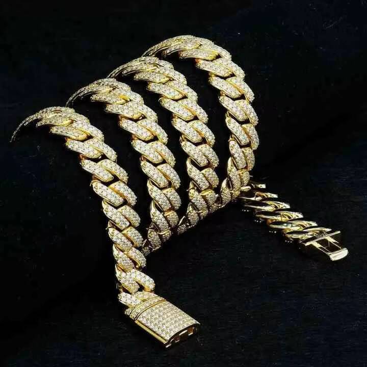 Luxury 14K Solid Gold Cuban Link Chain Necklace IGI Certified with VVS Moissanite Diamonds Cross Floral Design in Hip Hop Style