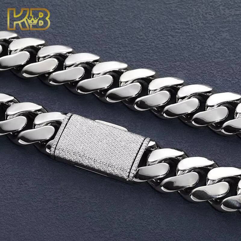 20mm VVS Moissanite Cuban Chain Necklace Iced Out Sterling Silver Hip Hop Jewelry with Box Clasp | Dropshipping Available