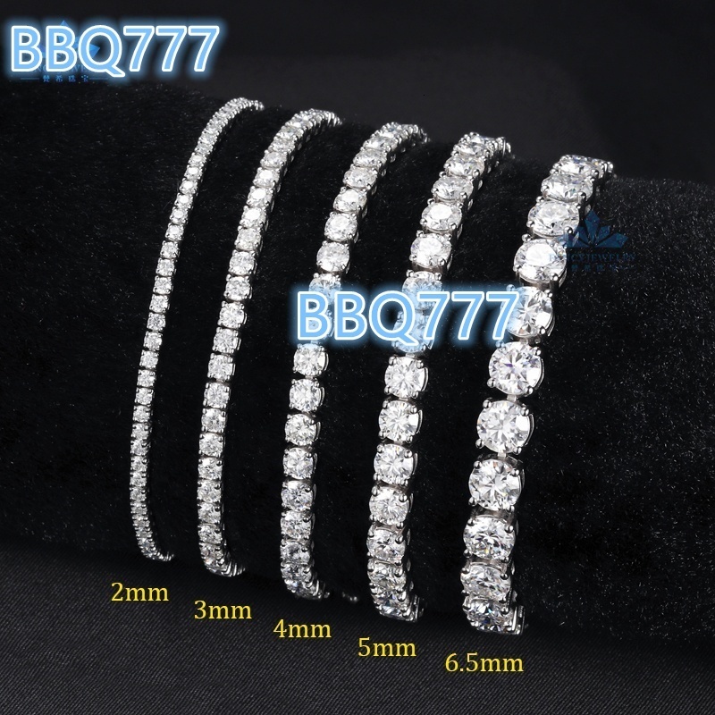 2025In Stock Hip Hop 925 Silver 2mm 3mm 4mm 5mm 6.5mm Moissanite Tennis Bracelet Pass Diamond Test Iced Out Moissanite Jewelry