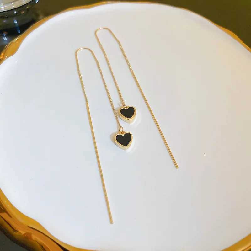 Fashion Black Heart Ear Line Long Hanging Earrings for Women Elegant Gold Color Pierced Tassel Earring Party Jewelry Gift XJ250722