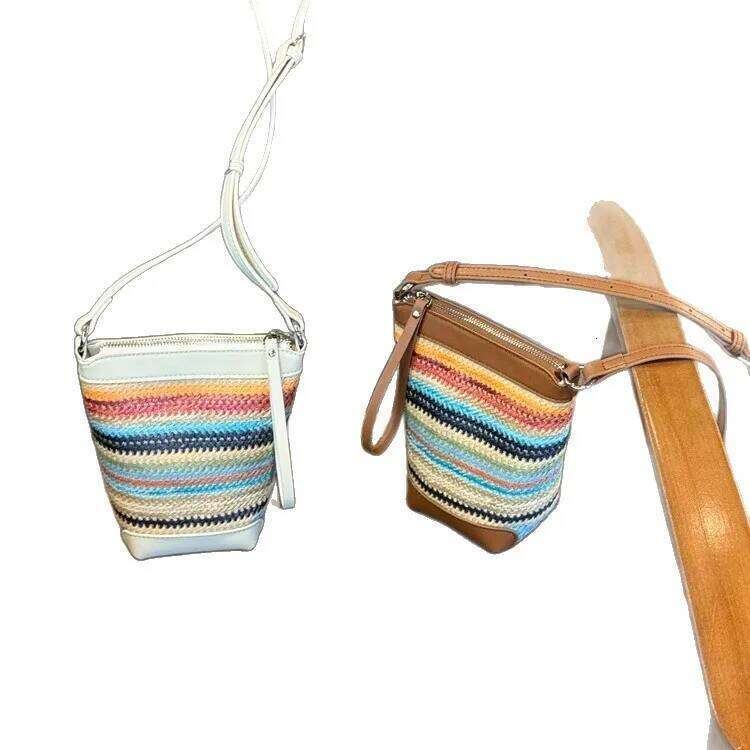 2025 Summer Women's Raffia Leather Crossbody Bag - Girl's Trendy Convertible Shoulder Purse for Beach & Weekend