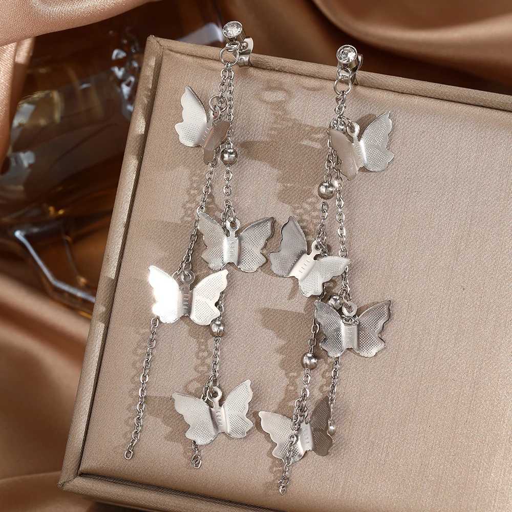 DOTIFI Stainless Steel Exaggerated Rhinestone Hollow Butterfly Tassel Pendant Female Earrings Retro Long Earrings Jewelry Gifts XJ250722