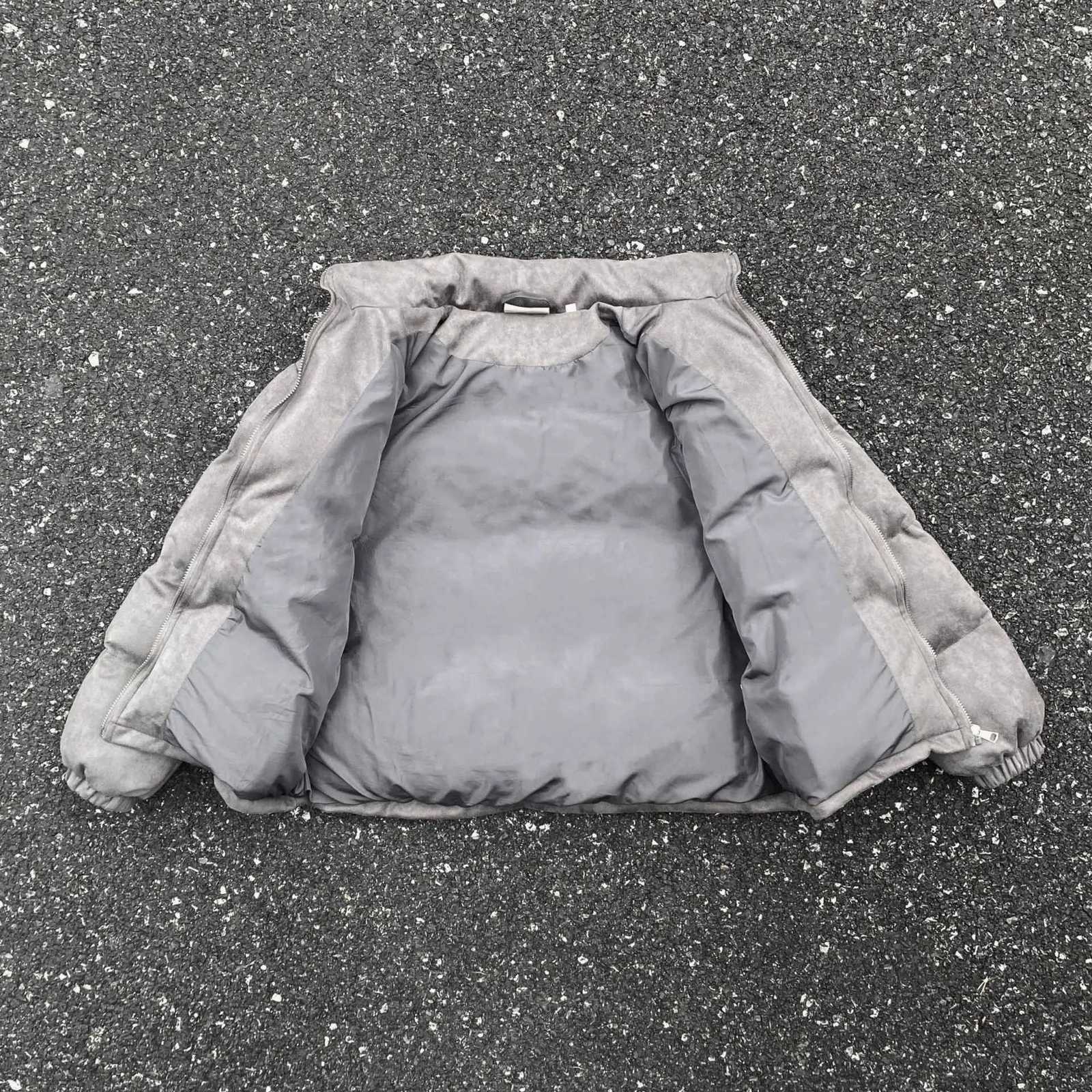 New 2023 Men Novelty Gray Suede Puffers Coats Jackets / Down Coats Vest Cotton Thick Warm Winter US Size S-XL #677 W250722