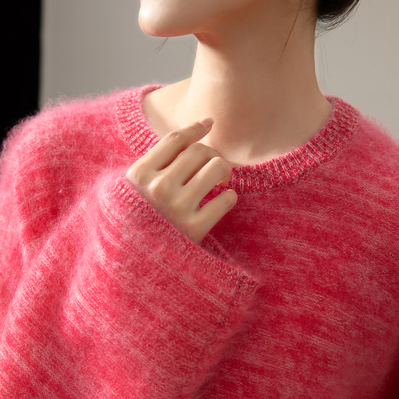 Custom-dyed super beautiful flower yarn rouge red 100% cashmere loose cashmere sweater women pullover high quality sweater hot-sale products