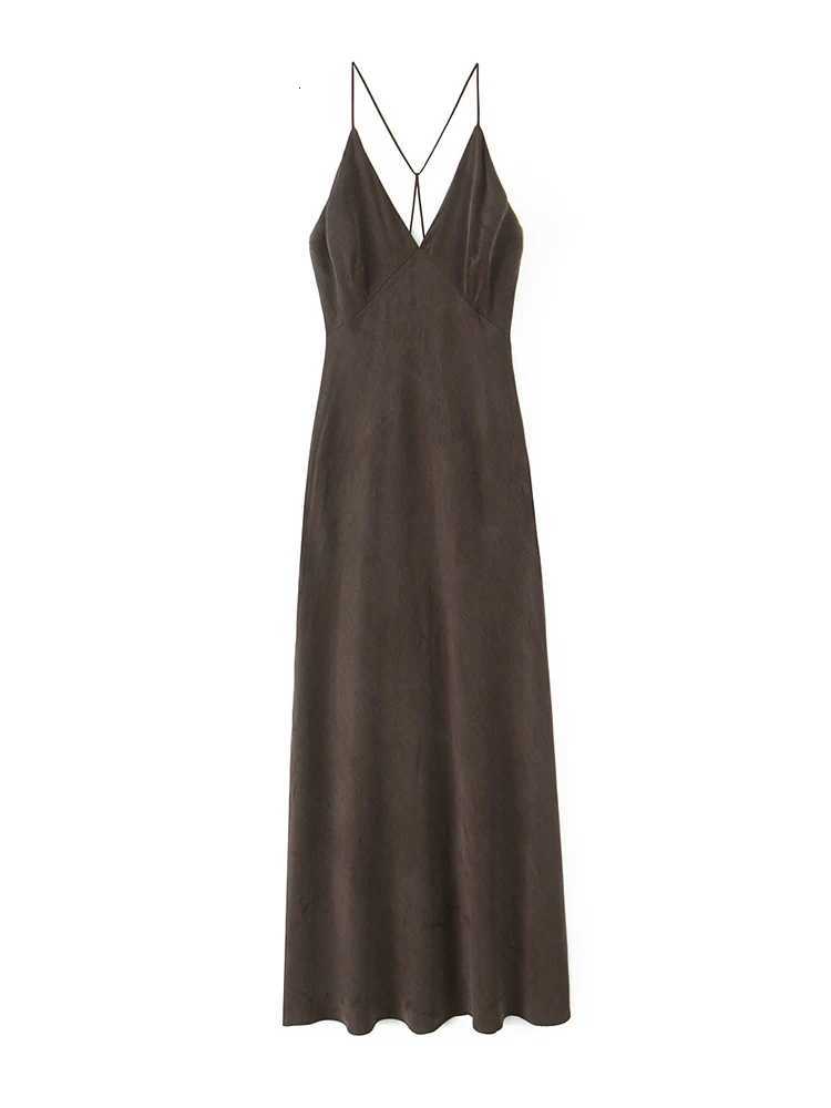 TFMLN Summer New Ladies Ele Midi Sling Dress Seamless Solid Backless Slim V-Neck Dresses 2025 Beach Party Sexy Dress XJ250722