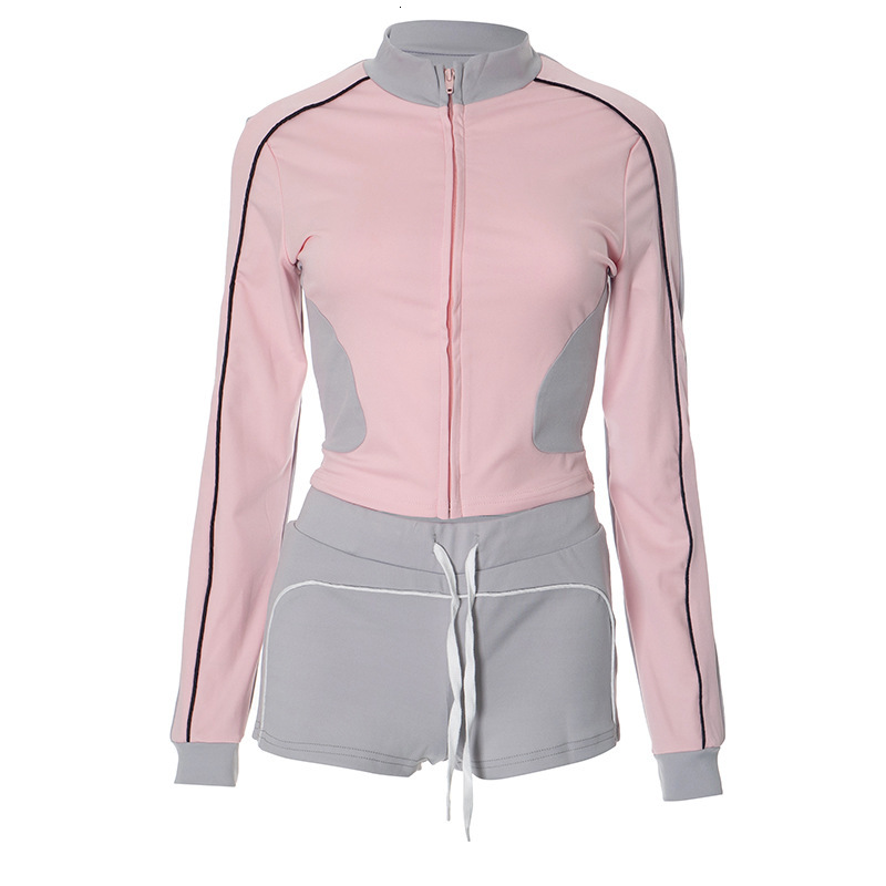 K24ST371 style 2025 spring stand up collar slim fit fitness suit slimming top sports jacket shorts set