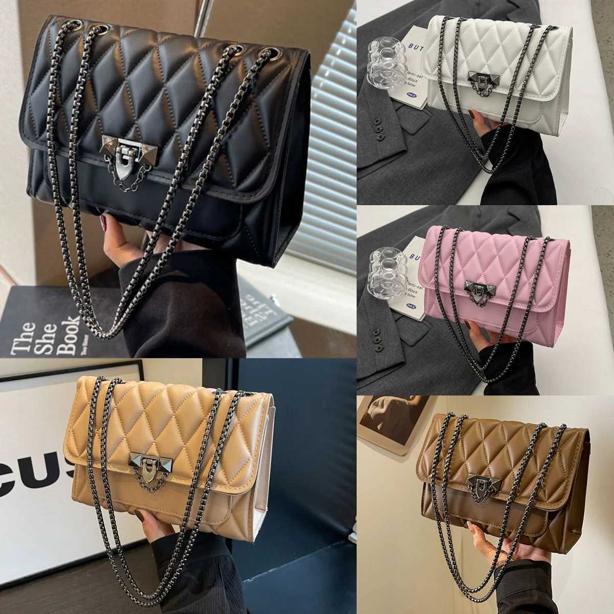 1 Simple and Stylish Diamond Grid Crossbody Bag Metal Chain Shoulder Bag Suitable for Mens Daily Leisure Use-A-DH Y250722