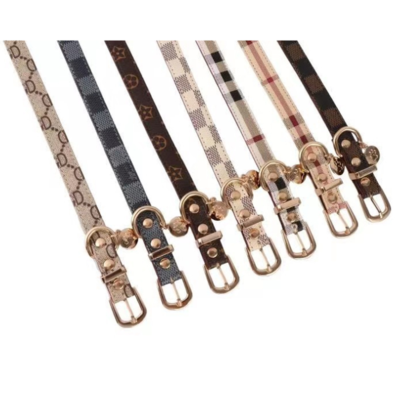 Old flower leather pet collar Teddy Schnauzer dog walking strong neck trendy brand printed collar suitable for small and medium dogs