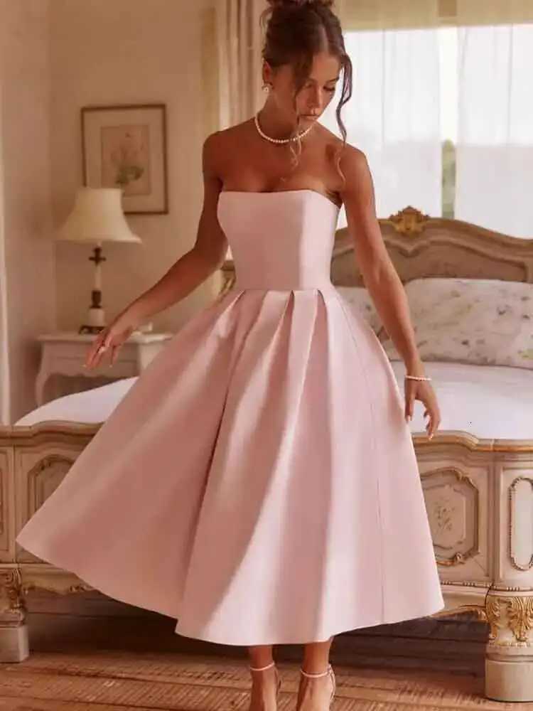 NIDANSSI Strapless Lining Pleated Evening Party Dress Women Backless Robes Sexy Bodycon Long Summer Dress Vestidos XJ250722