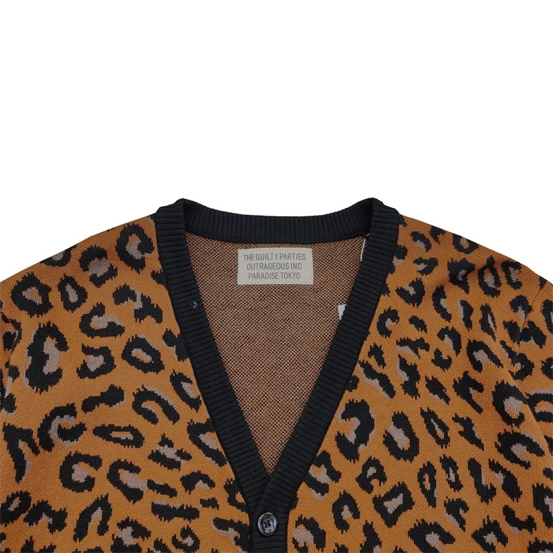 Pdmcms 23aw Japanese Classic Leopard Print Pure Cotton Yarn Knitted Sweater V-neck Cardigan For Men 250717